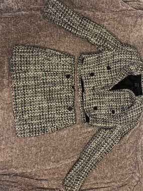 Tweed Skirt and Cropped Jacket Two-Piece Set - Black & Cream
